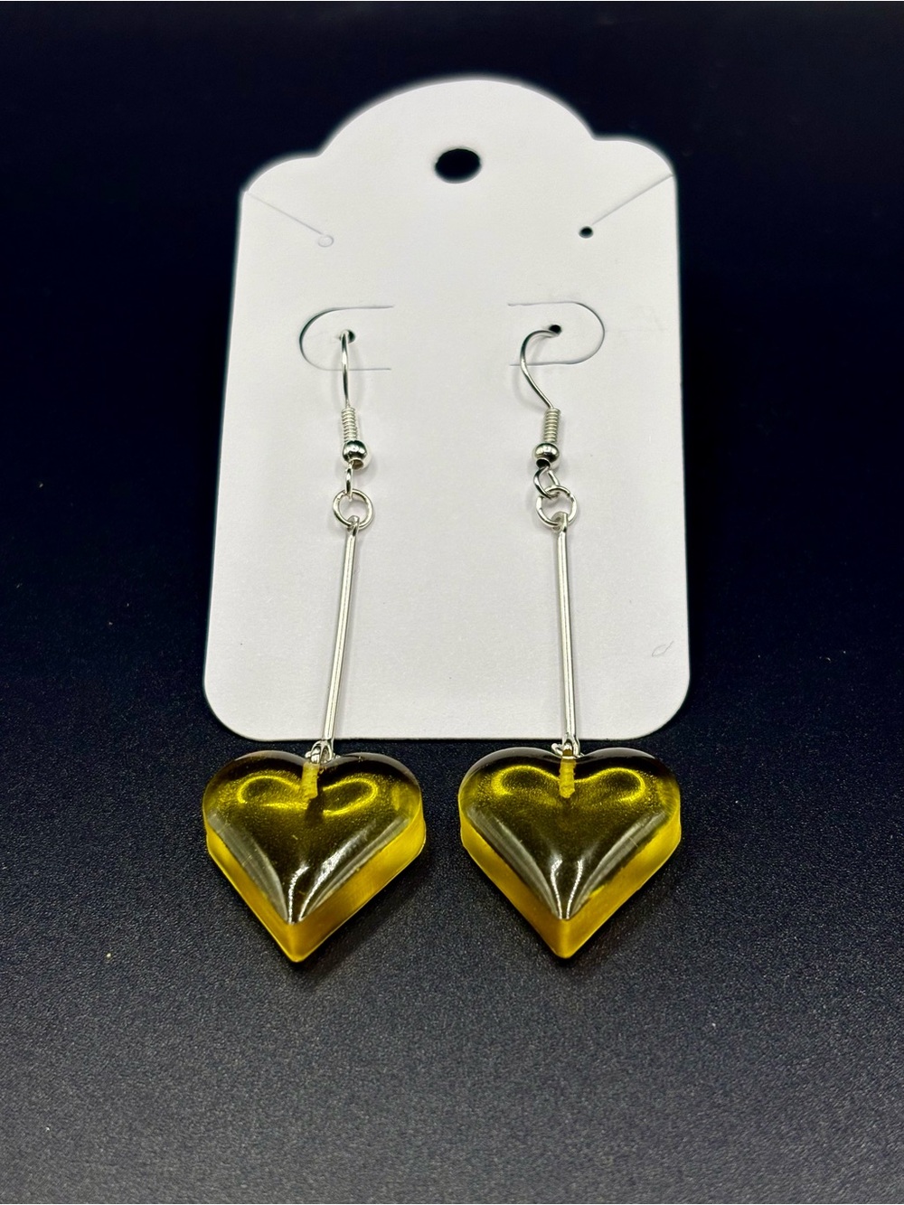 Yellow Heart Drop Earrings- Long - Picture 3 of 5